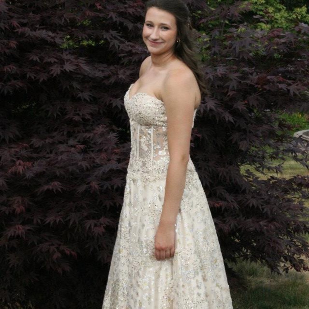 A tony bowls la gala champagne color prom dress